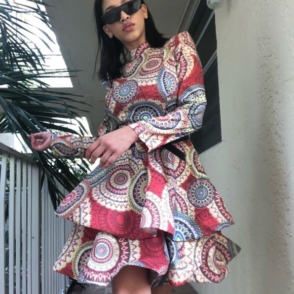 Mi Multi Colored Print Flared Dress - Picture 4 of 5